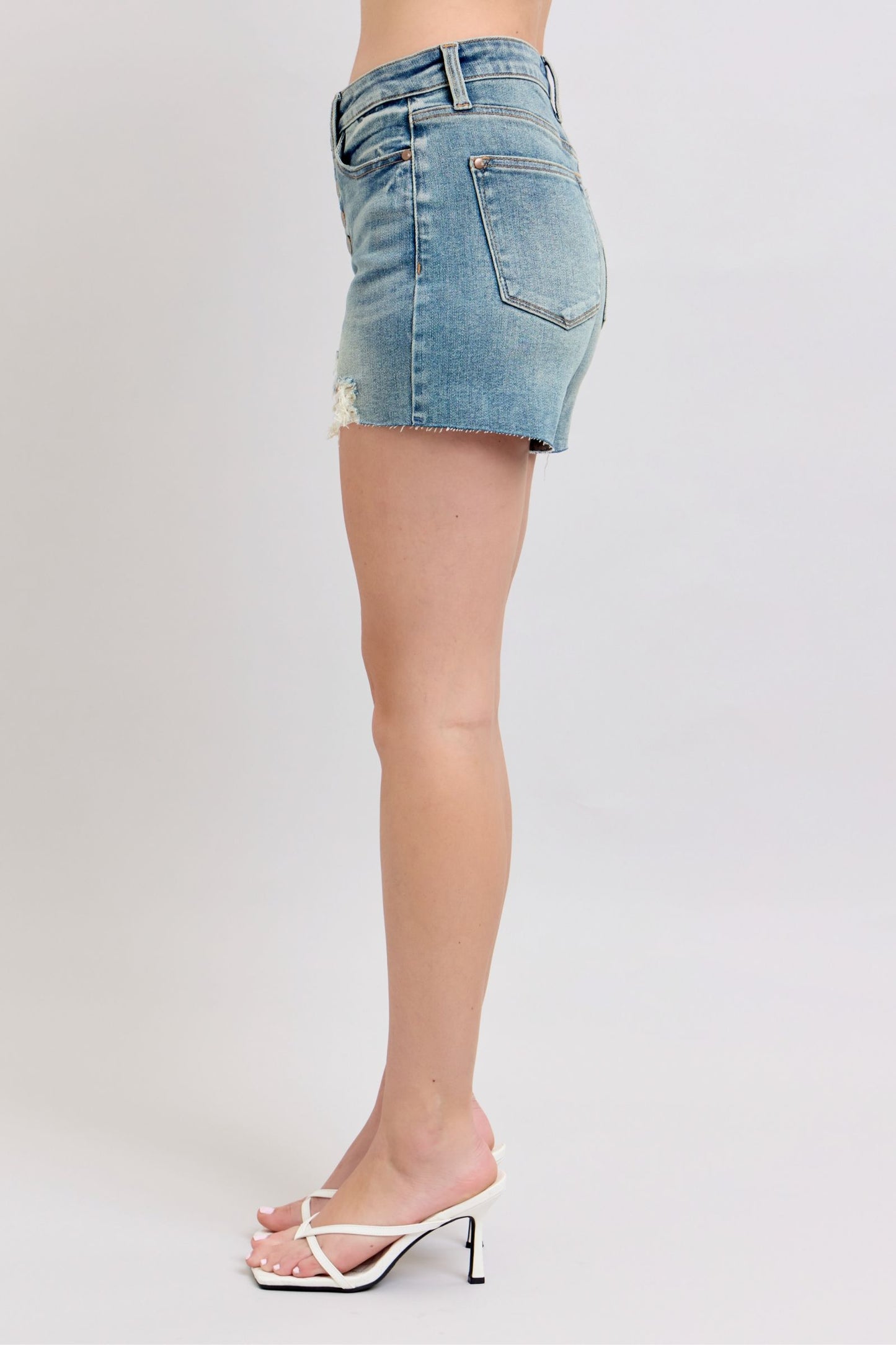 Judy Blue Arizona Mid Rise Buttonfly Distressed Shorts (JB 150294)