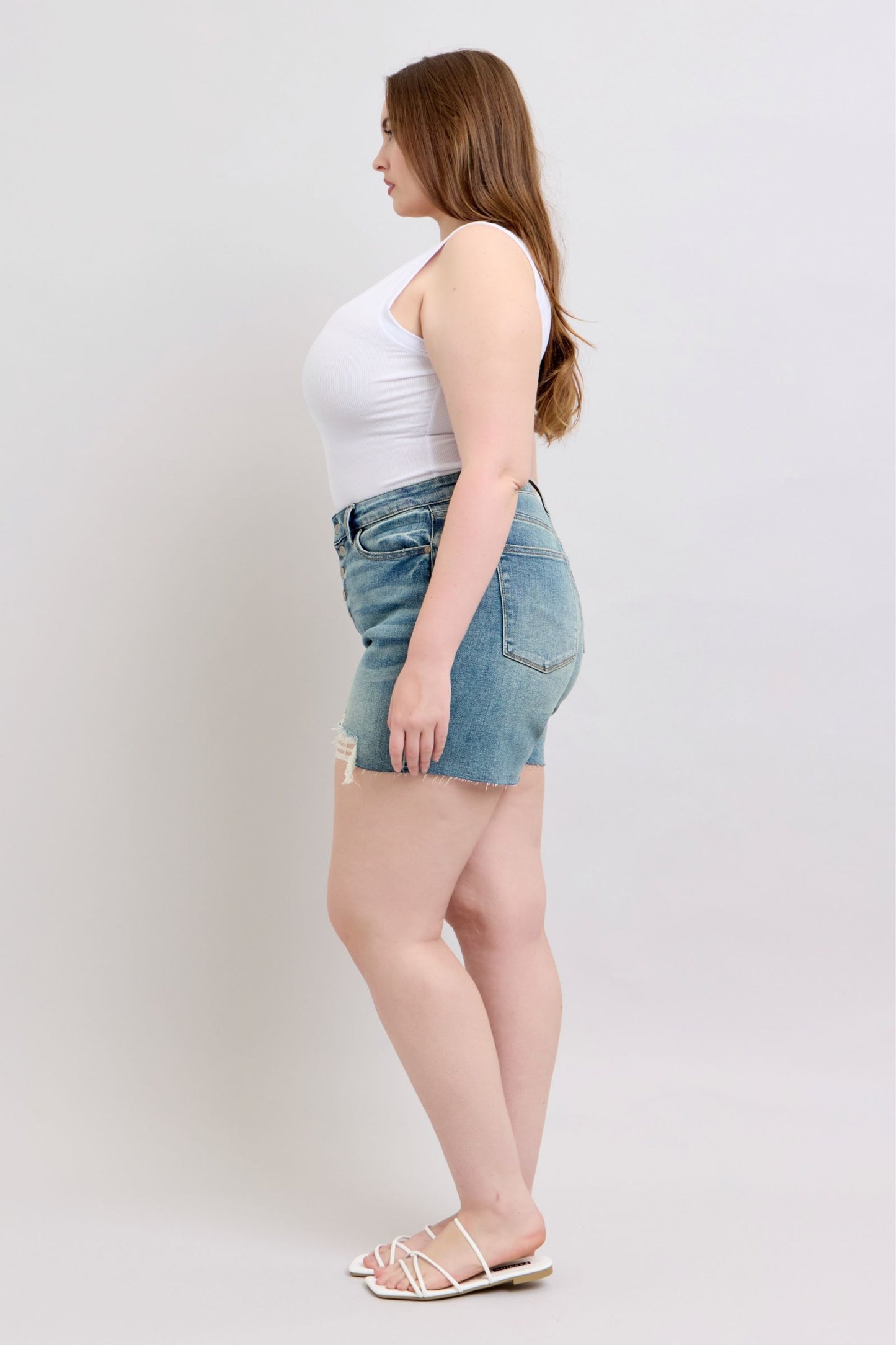 Judy Blue Arizona Mid Rise Buttonfly Distressed Shorts (JB 150294)