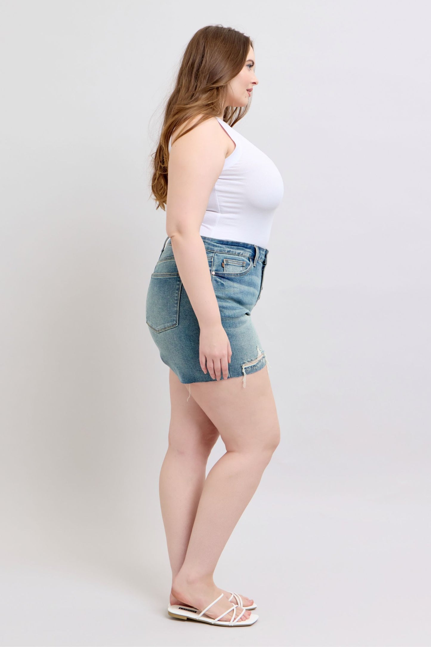 Judy Blue Arizona Mid Rise Buttonfly Distressed Shorts (JB 150294)