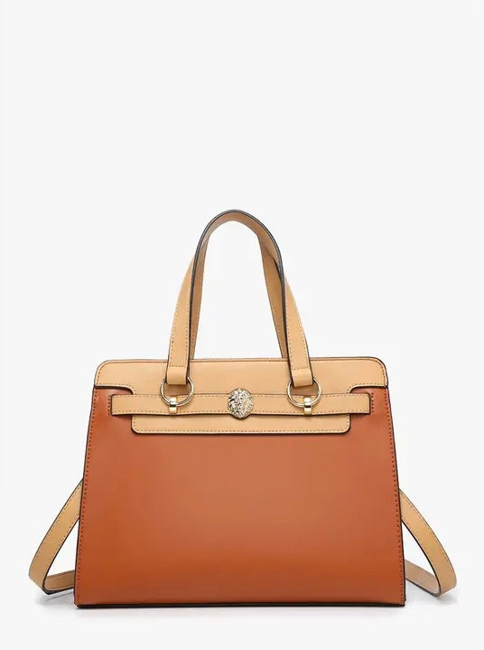 Lexie Two-Tone Satchel Vegan Leather Bag & Wallet Set