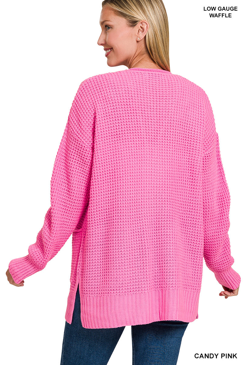 Candy Pink Waffle Knit Cardigan