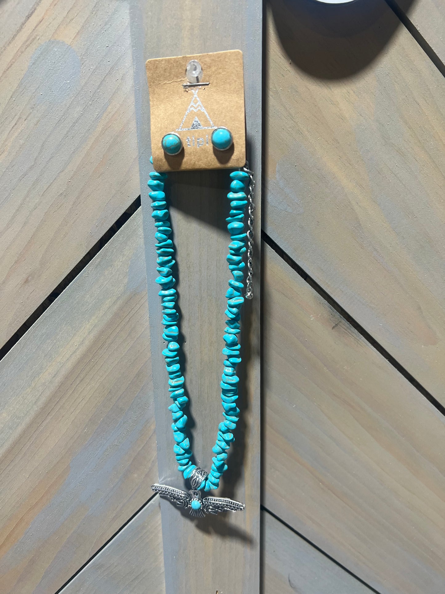 Turquoise Strand Thunderbird Necklace + Stud Earrings Set