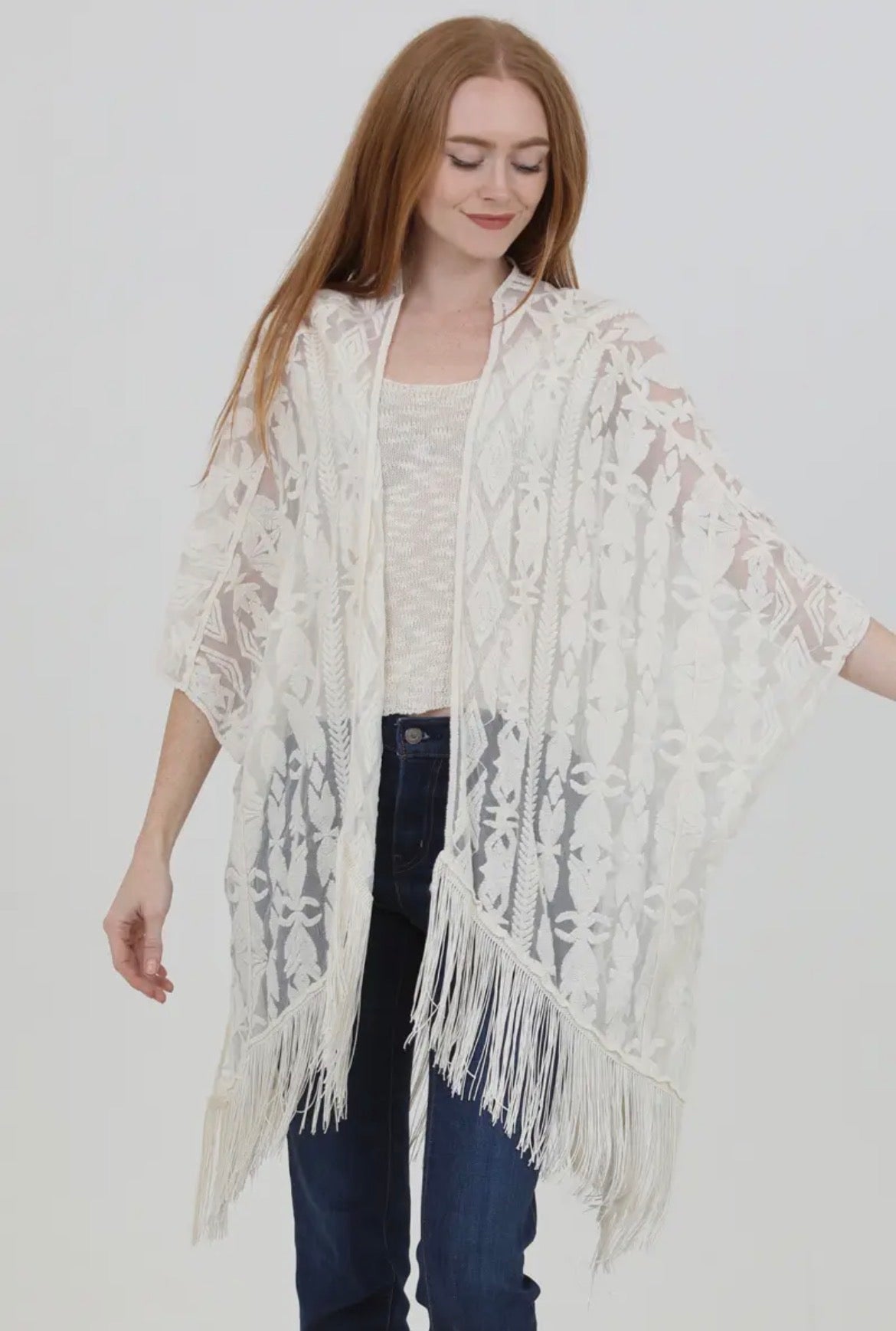 Ivory Boho Lace Fringe Kimono