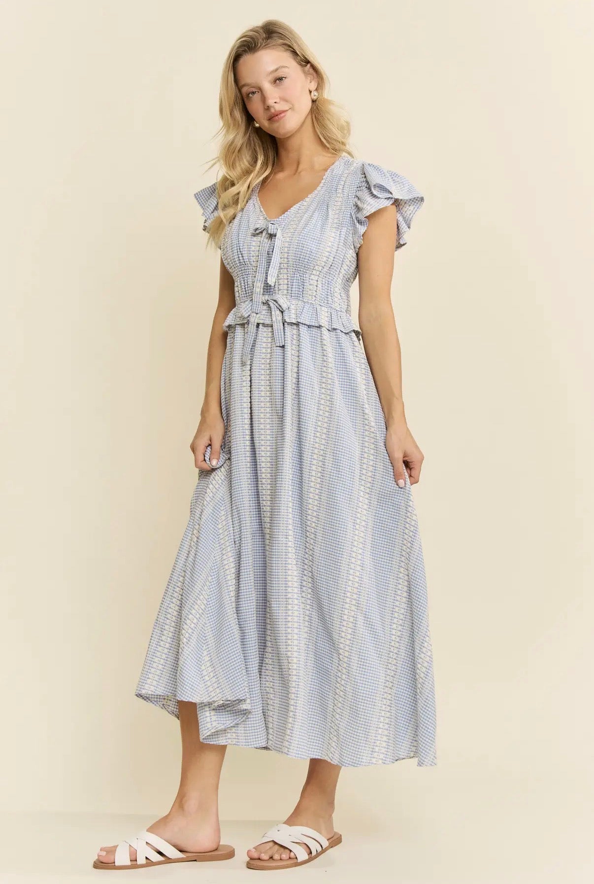 The Light Blue Ribbon & Ruffle Midi Dress