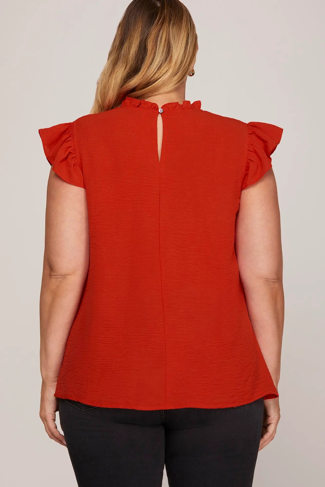 Red Ruffle Detail Pintuck Top
