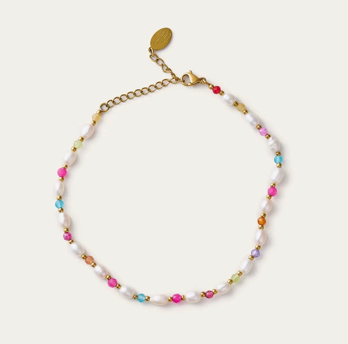 Gold Beaded Colorful Pearl Anklet