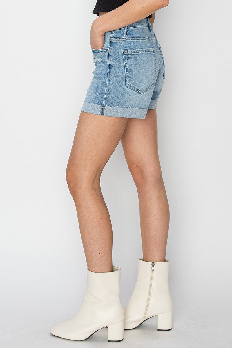 Bristol High Rise Light Wash Cuffed Denim Shorts