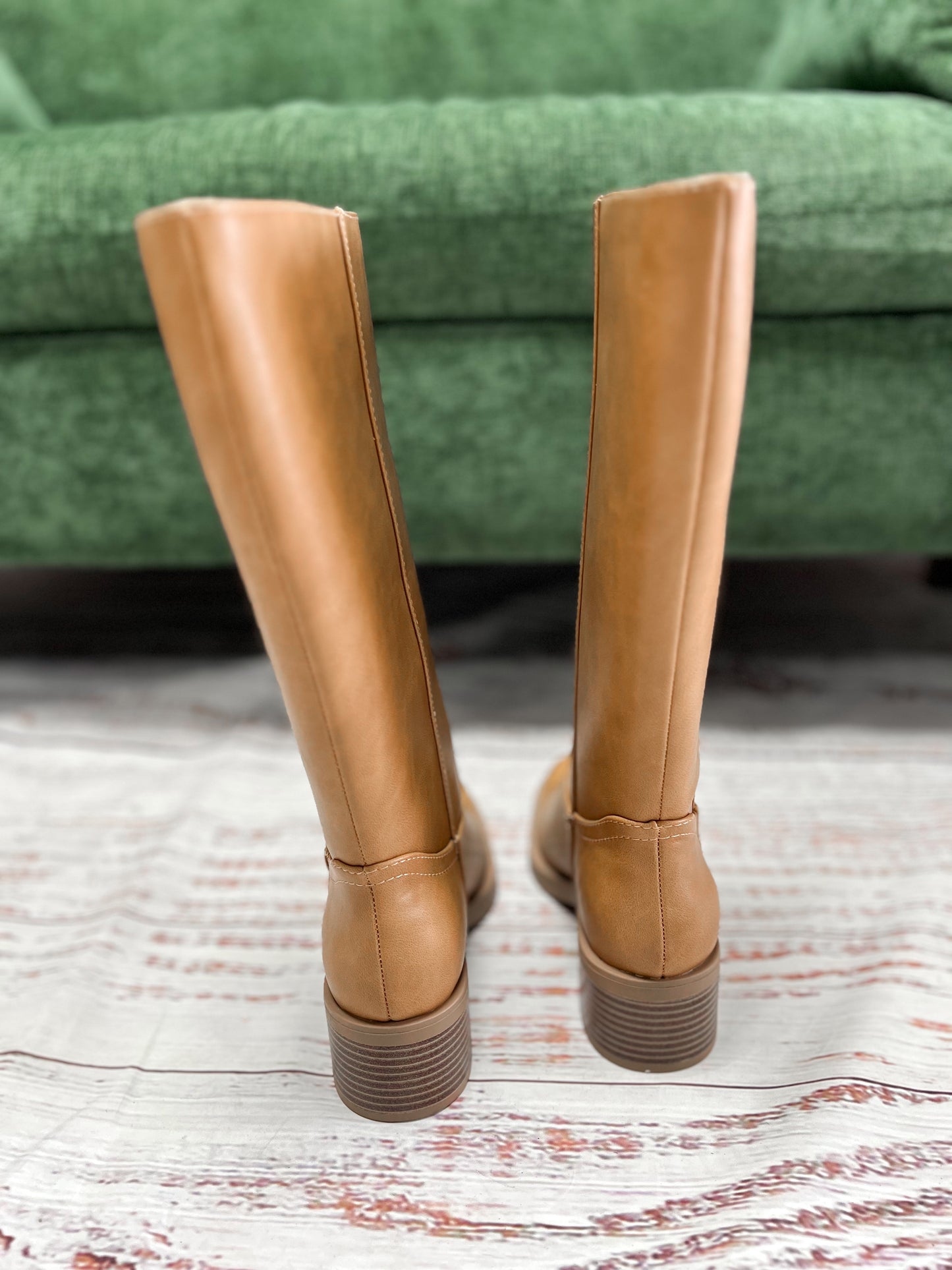 Belvin Tan Tall Faux Leather Boots