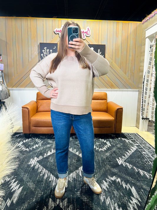 Ash Mocha & Ivory Ribbed Two-Tone Sweater