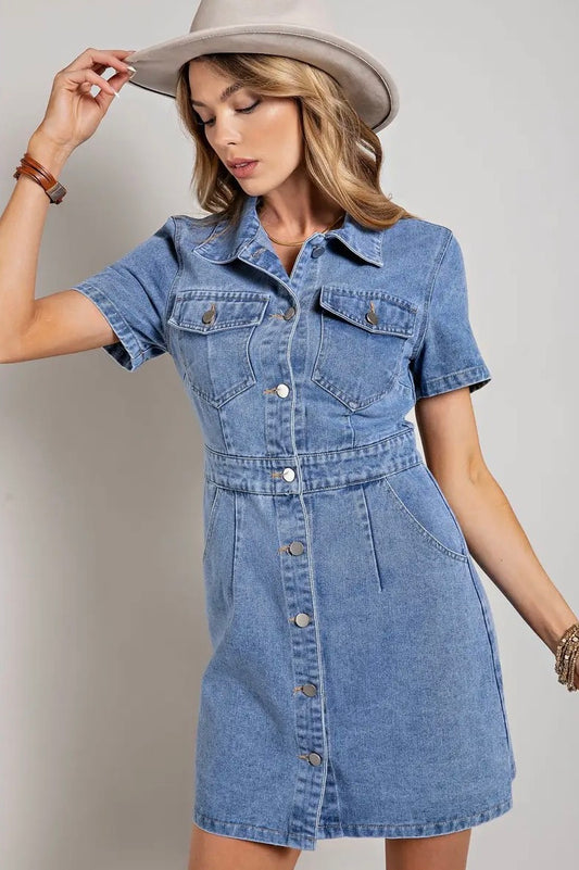Denim Flap Pocket Button Dress