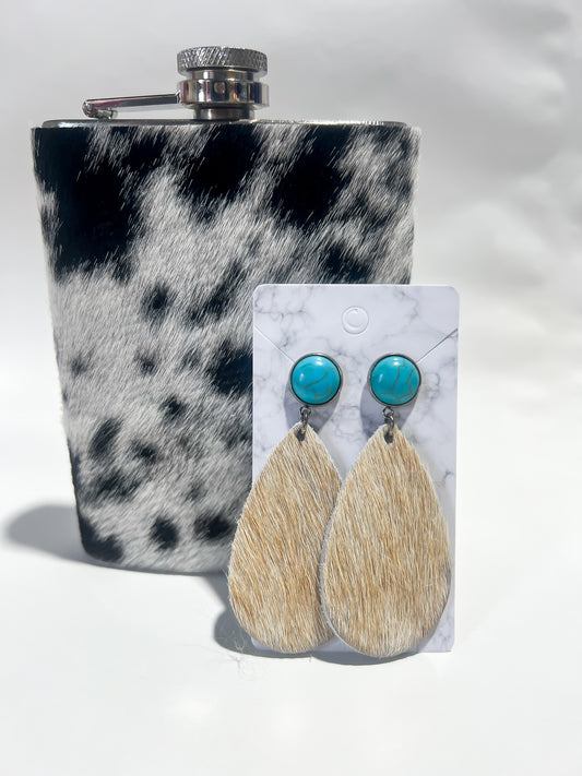 Cowhide + Turquoise Earrings