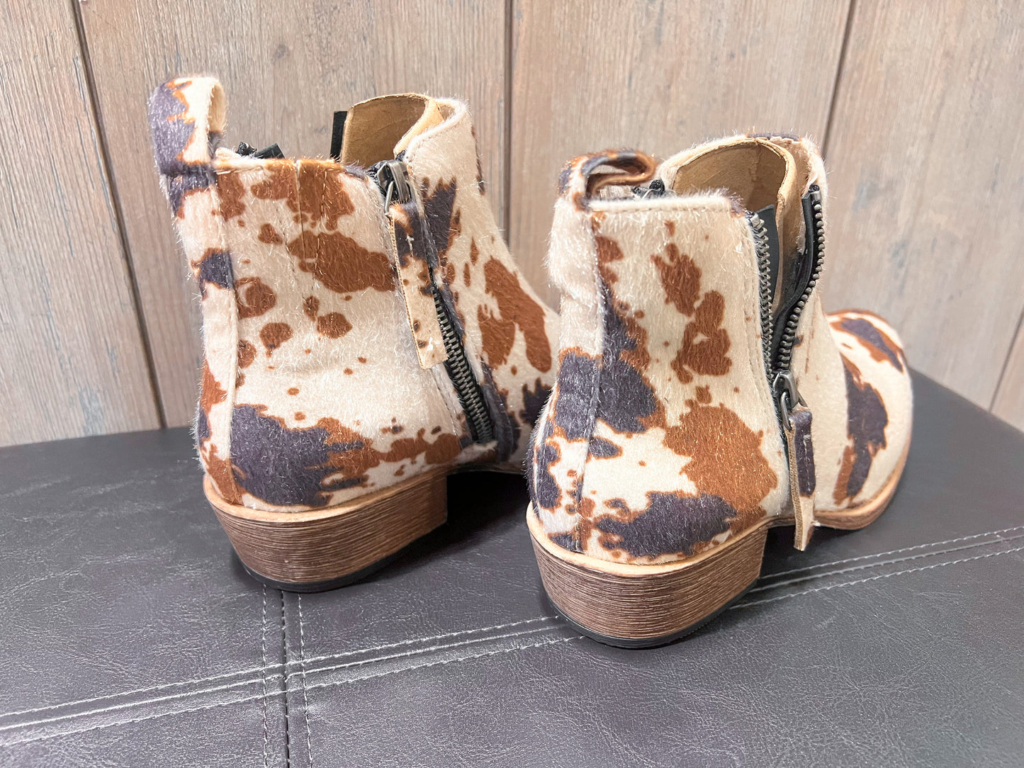 Very G Chisel Cow Print Booties