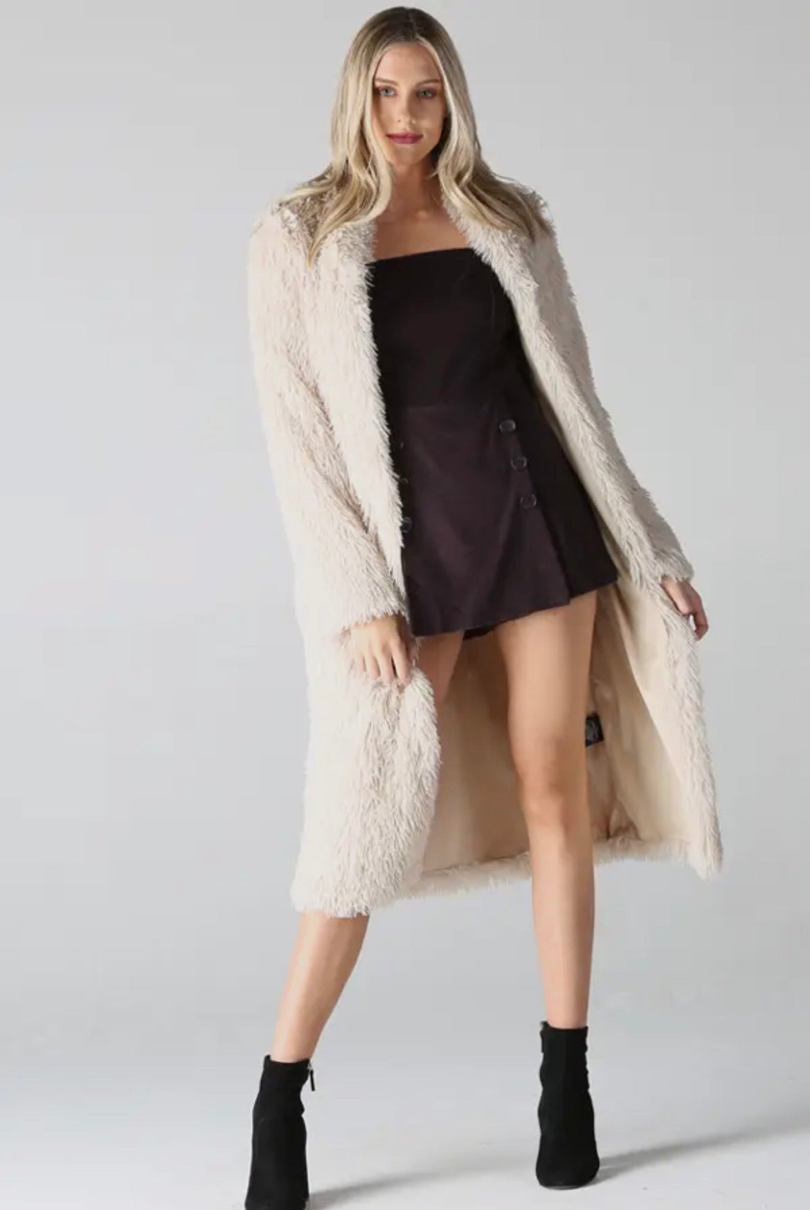 Cream Faux Fur Long Coat