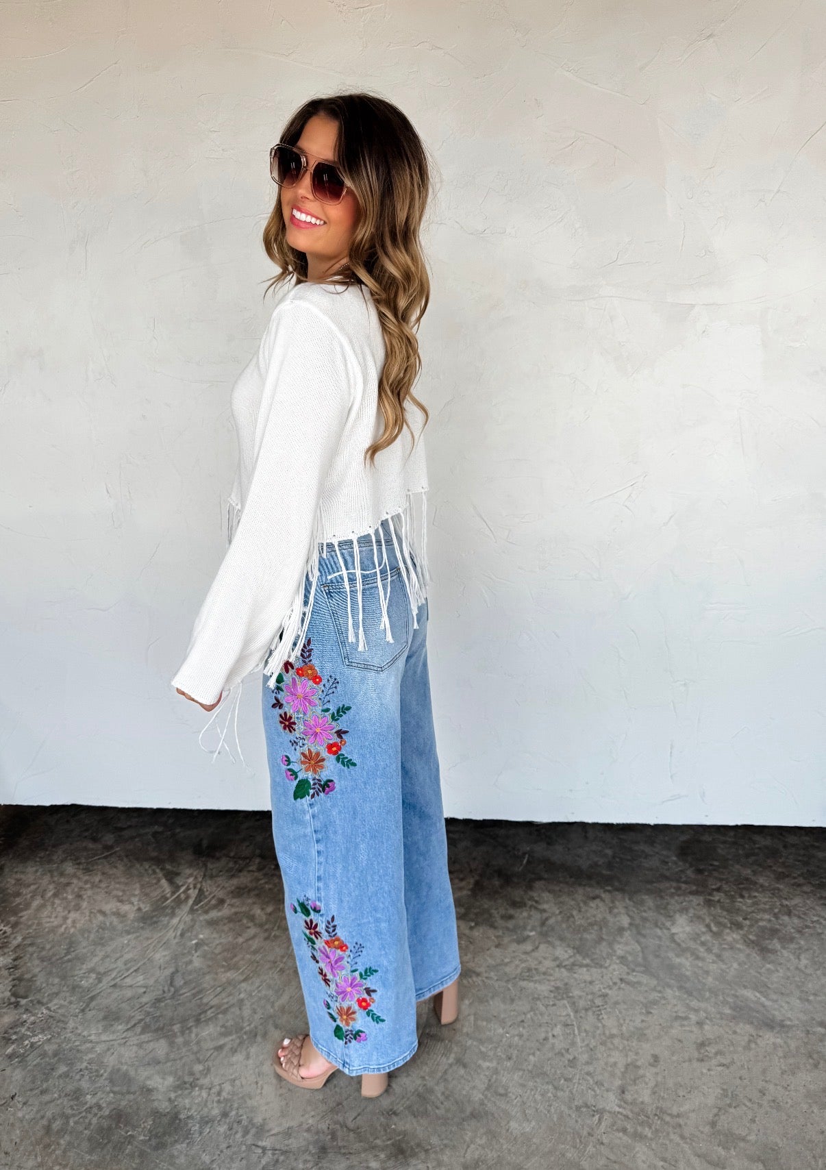 Blakeley Evie Floral Embroidered Wide Leg Jeans
