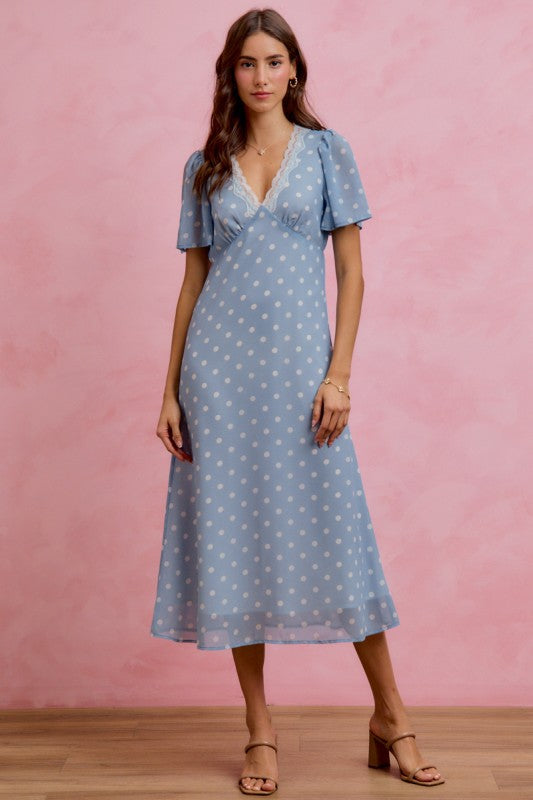 Bluebell Lace Polka Dot Midi Dress