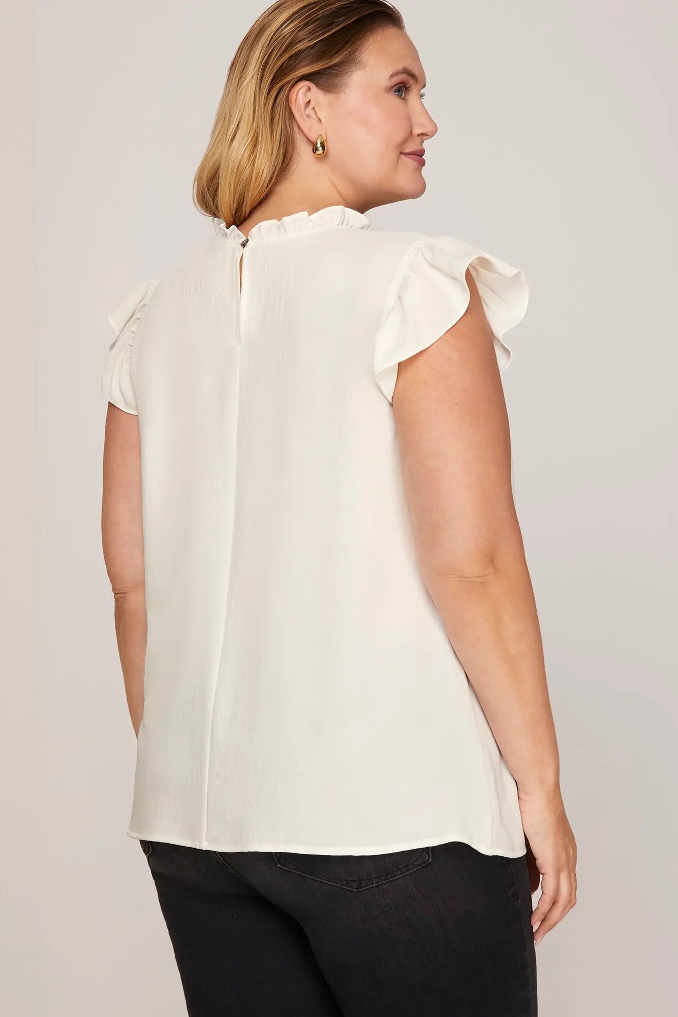 Ivory Ruffle Detail Pintuck Top