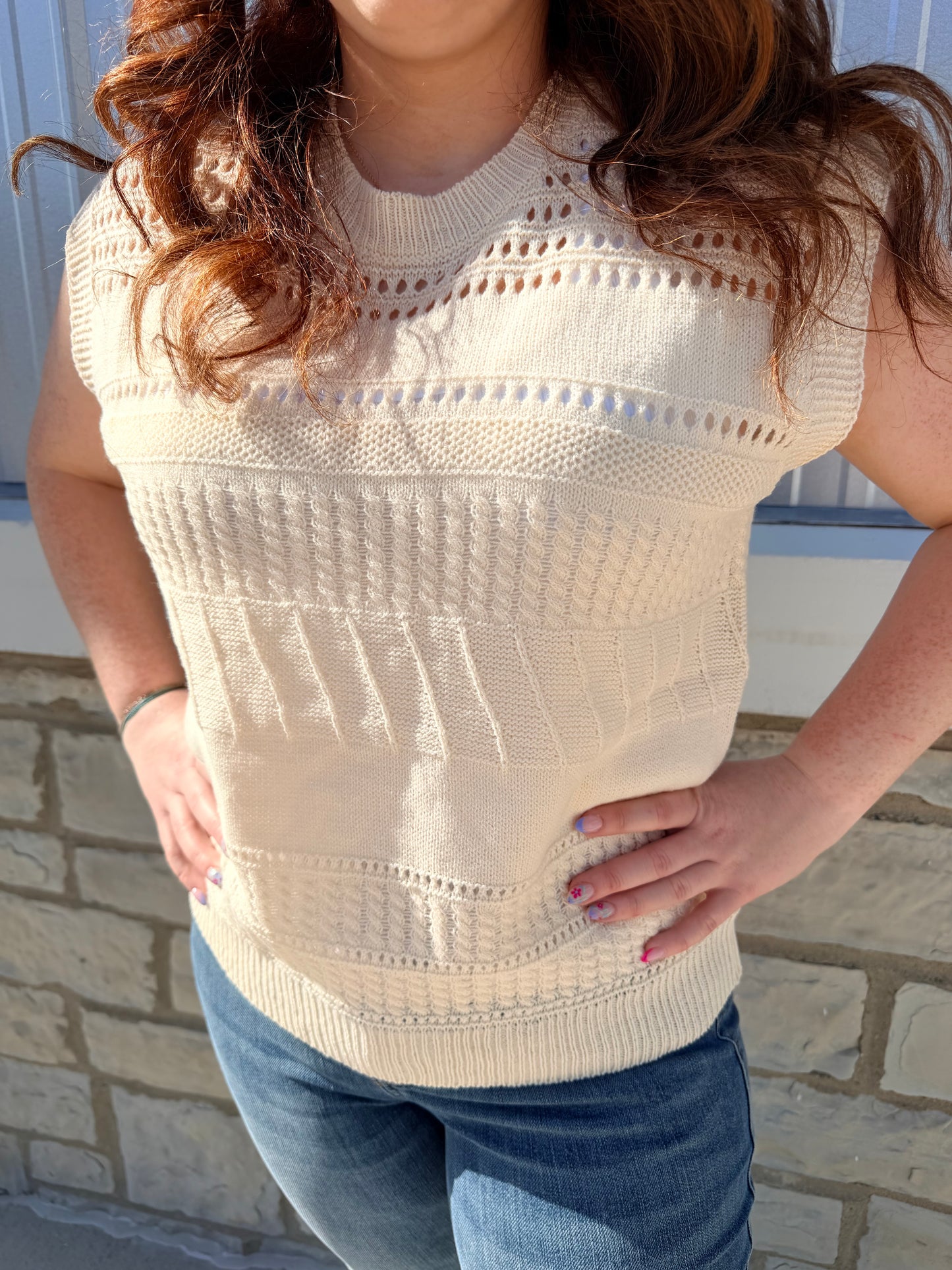 Cream Crochet Detail Short Sleeve Top