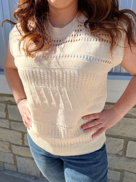 Cream Crochet Detail Short Sleeve Top