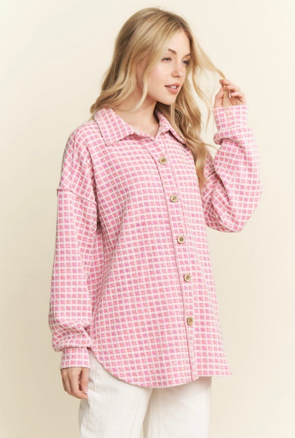 Pink Plaid Lightweight Shacket