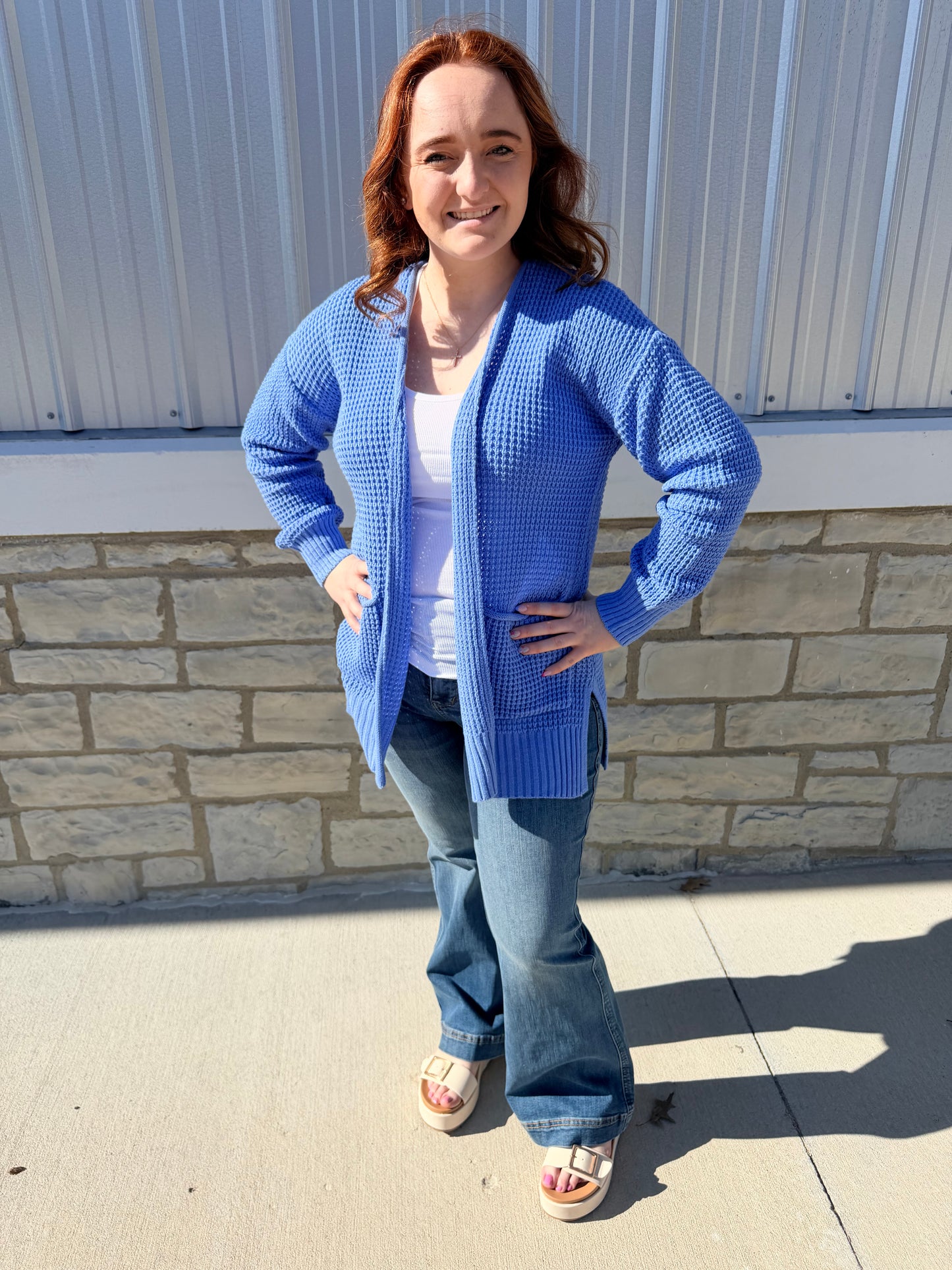 Cornflower Blue Waffle Knit Cardigan