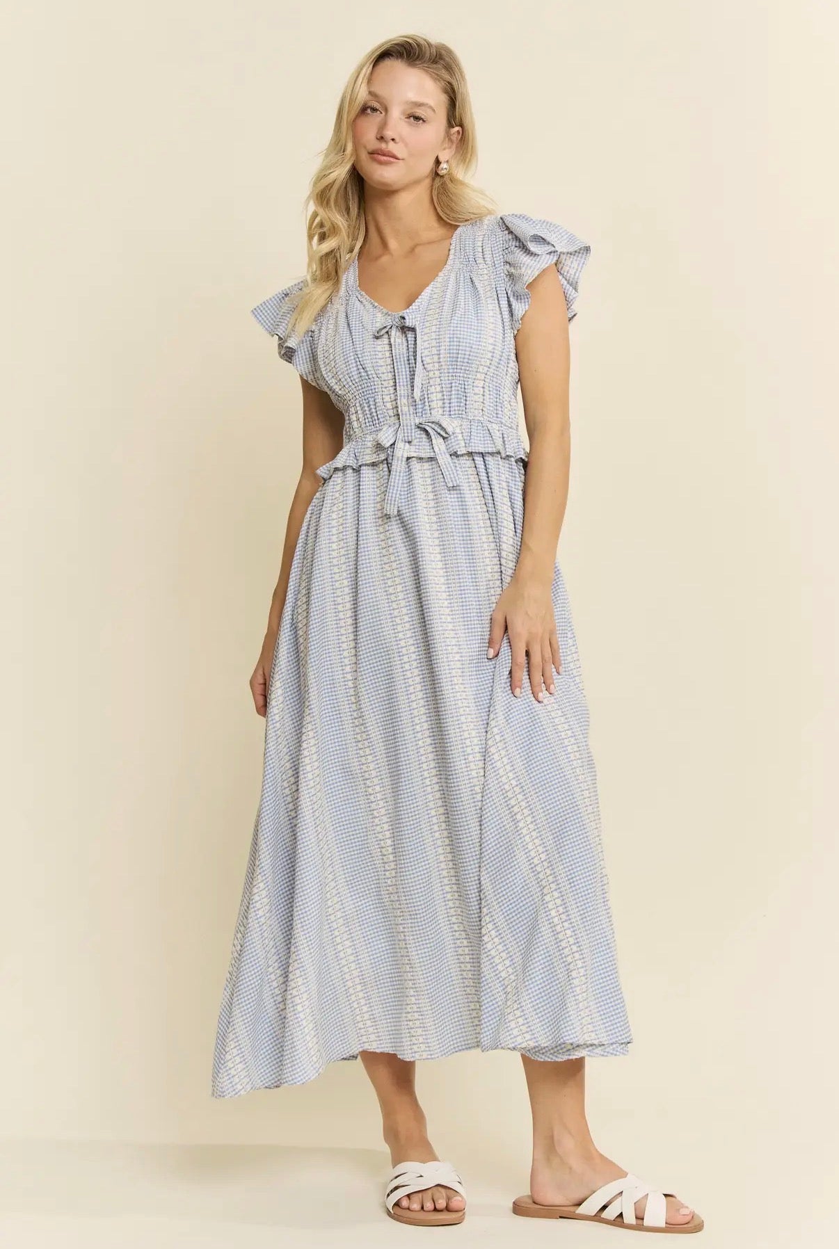 The Light Blue Ribbon & Ruffle Midi Dress