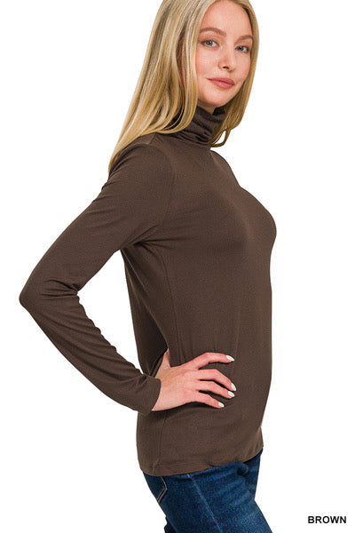 Brown Solid Turtleneck