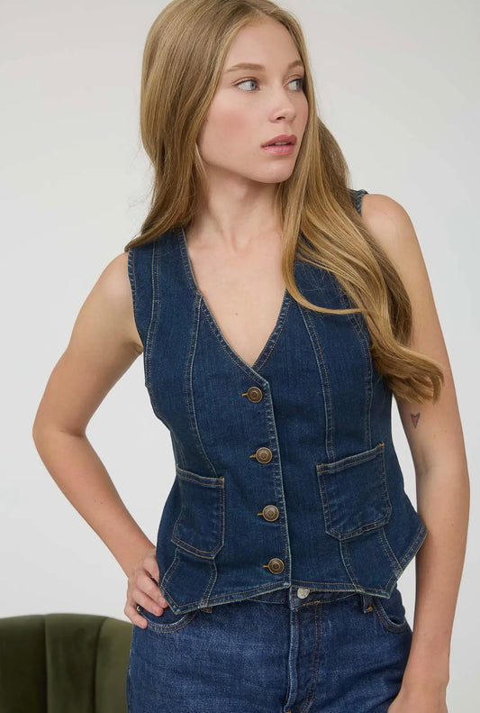 Dark Wash Button Down Denim Vest