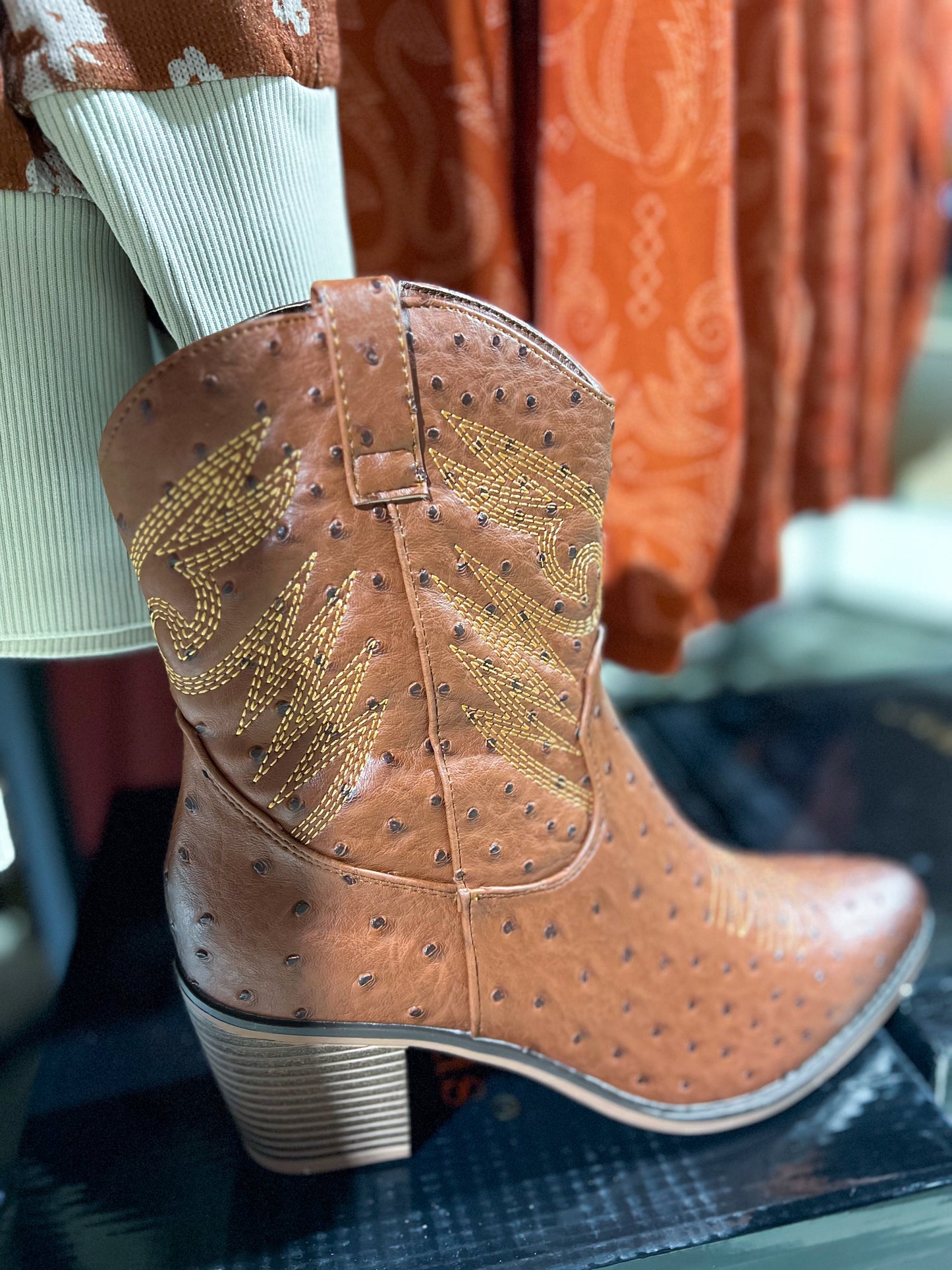 Megan Whiskey Faux Ostrich Short Boots