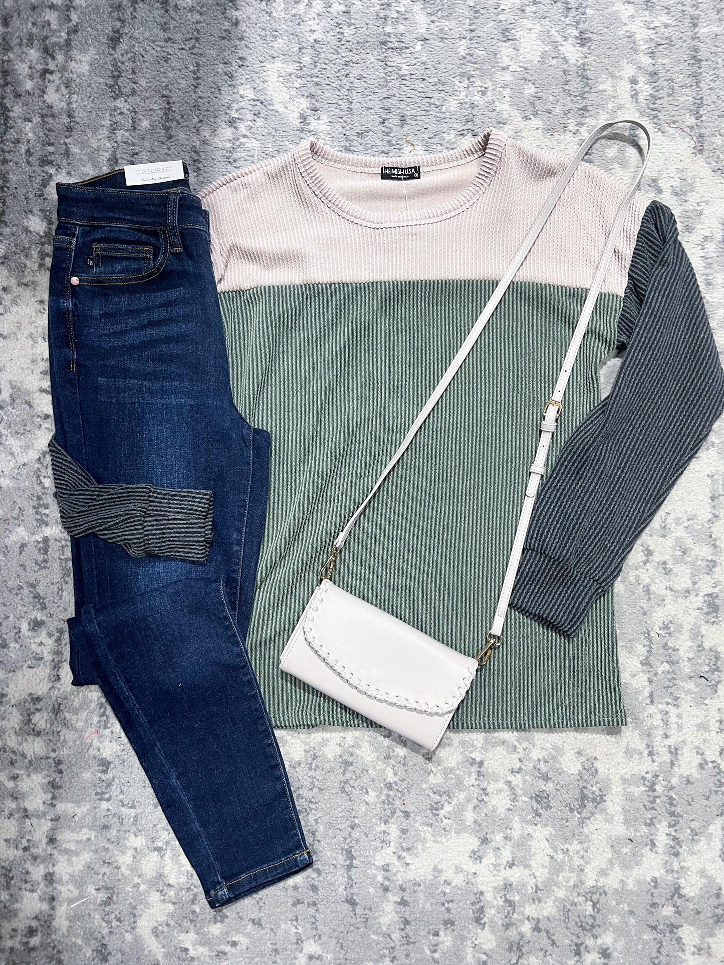 Olive Colorblock Ribbed Long Sleeve Top