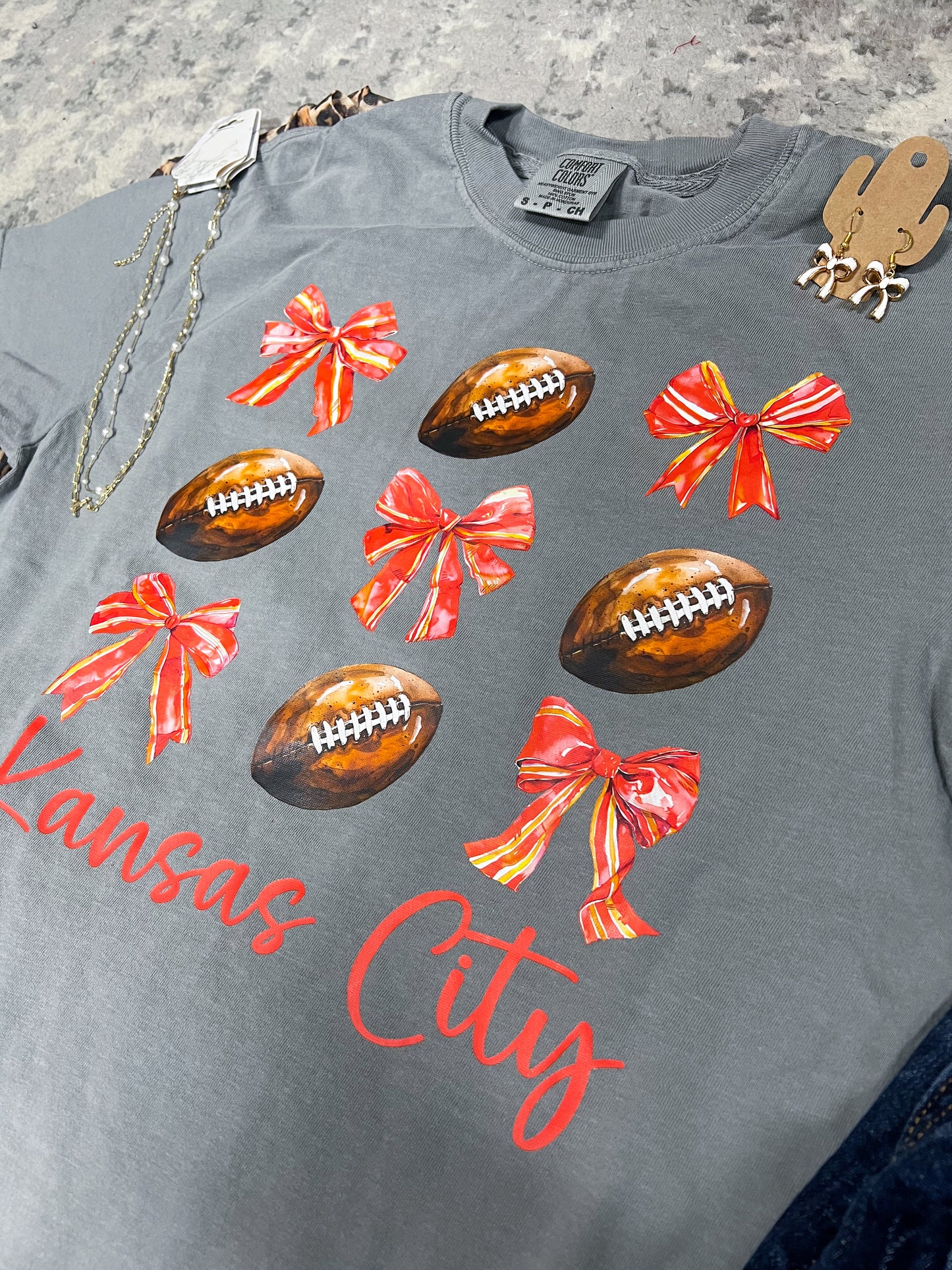 KC Bows & Footballs Comfort Colors Tee