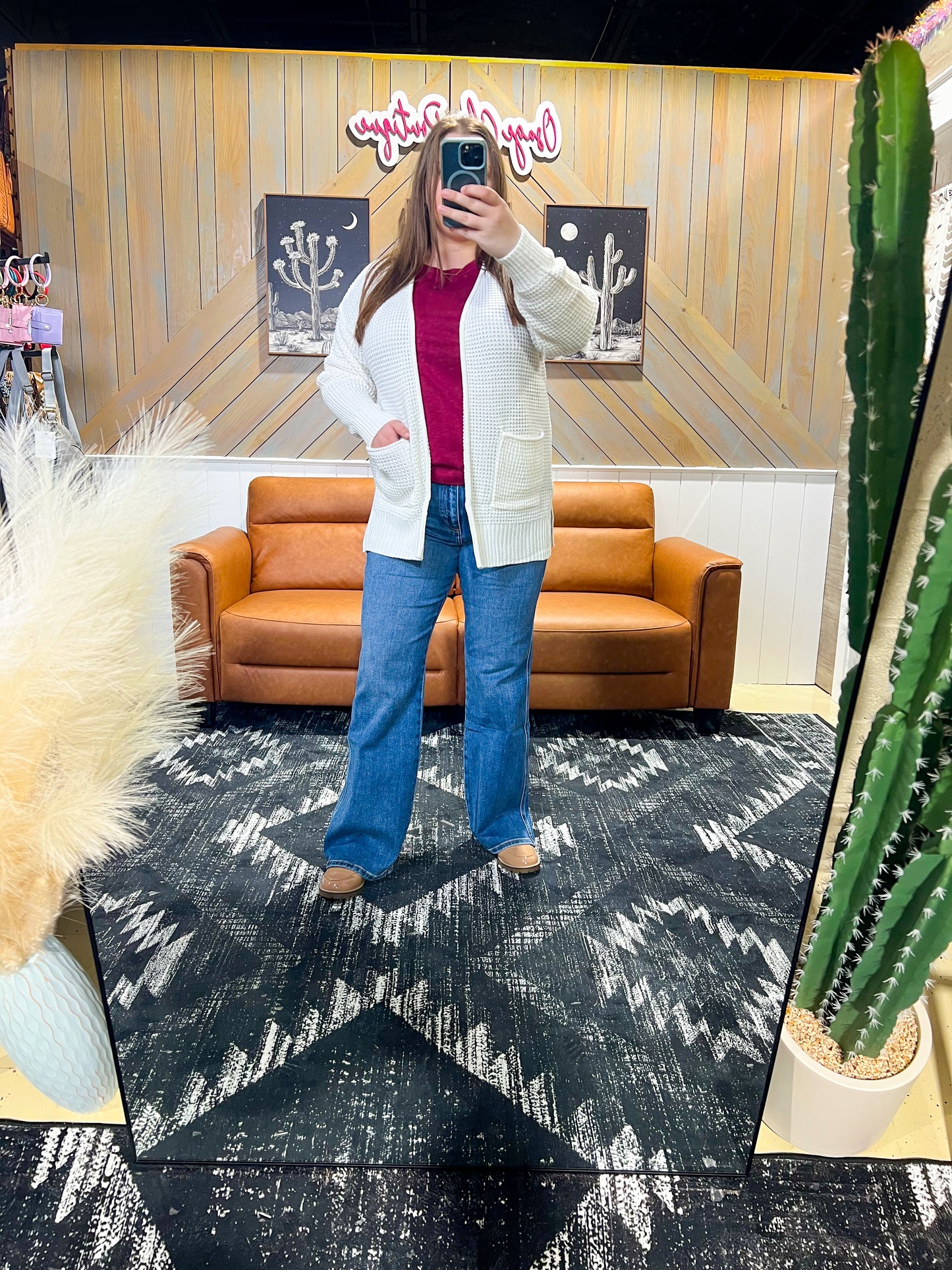 Ivory Waffle Knit Cardigan