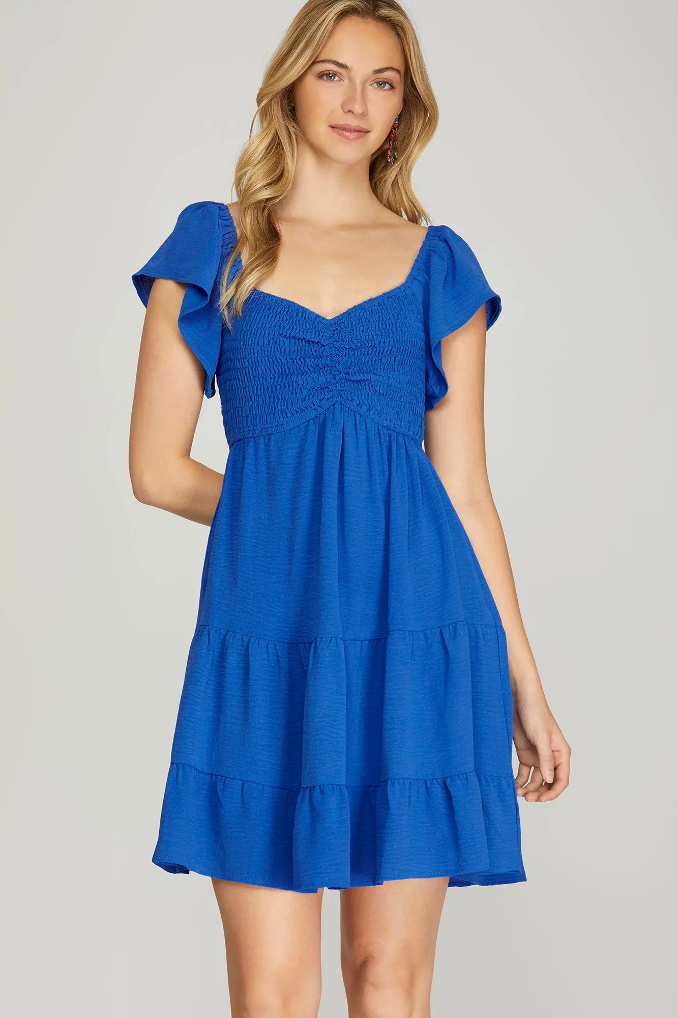 Royal Sweetheart Flutter Sleeve Dress