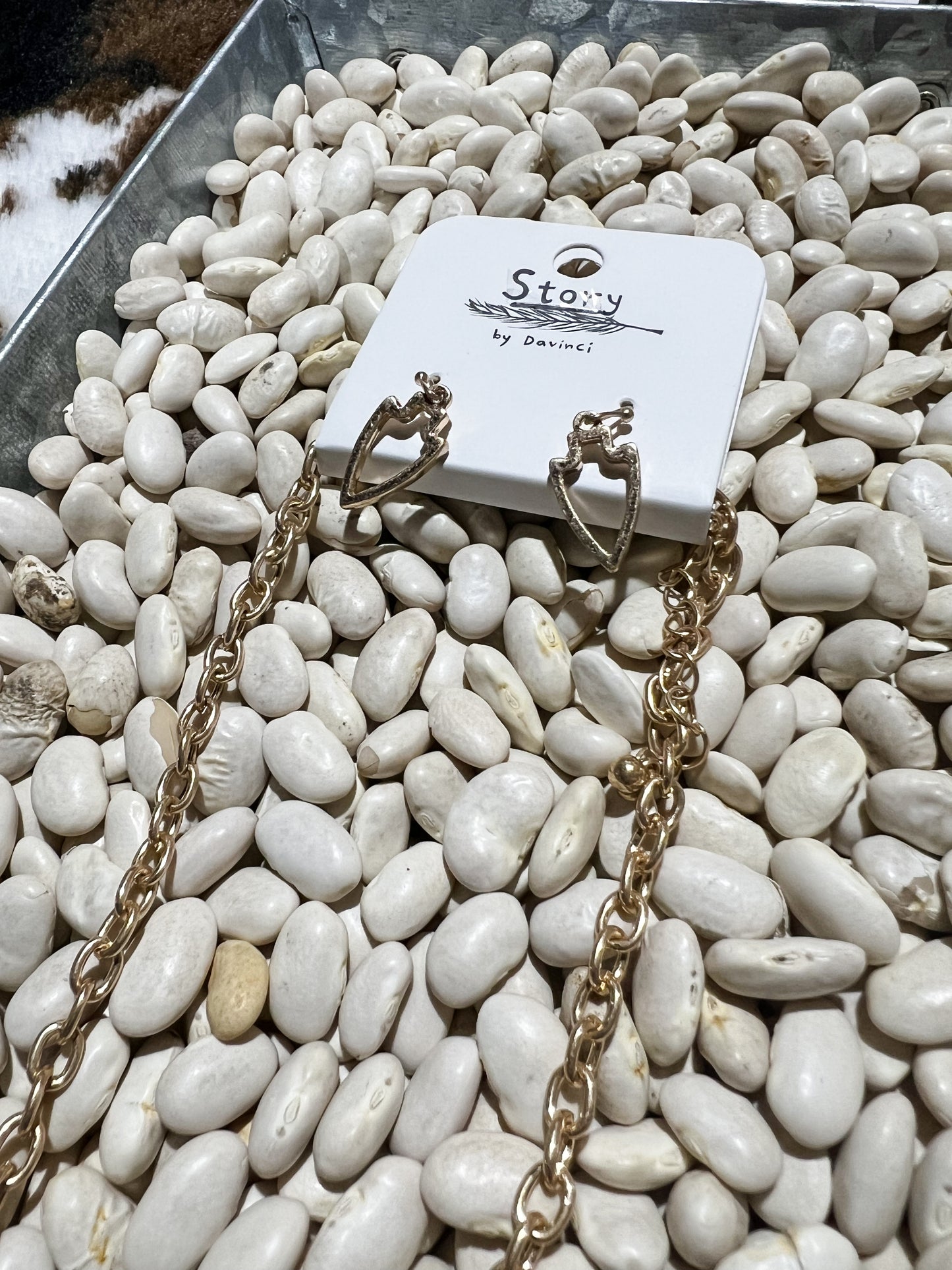 Hammered Gold KC Charm Necklace + Earrings Set