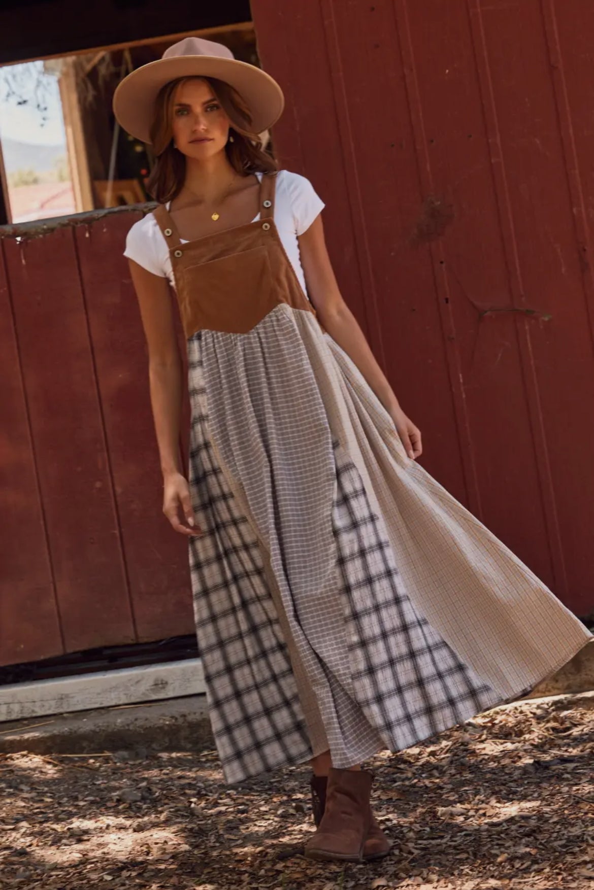 Corduroy Patchwork Plaid Overall Dress