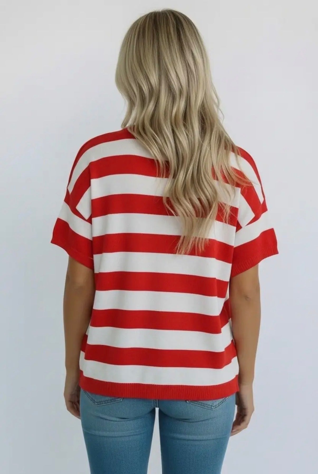 Red Stripe + Star Patch Top
