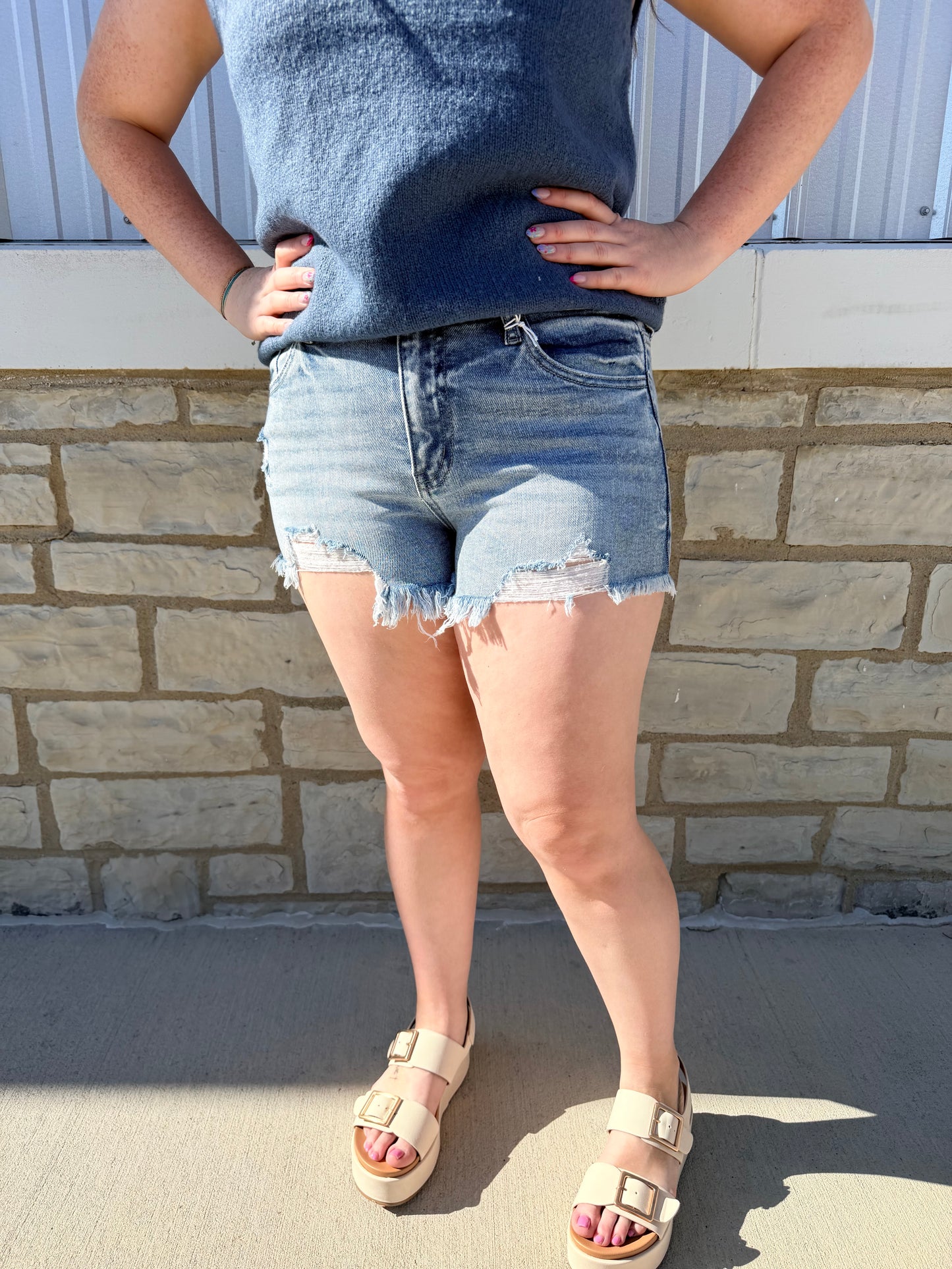 KanCan Adriana High Rise Distressed Denim Shorts