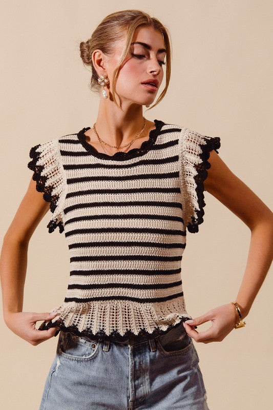 Sweet Caroline Crochet Stripe Top