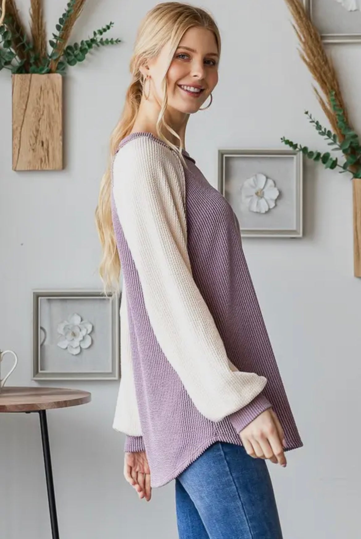 Dusty Lavender Ribbed Colorblock Top