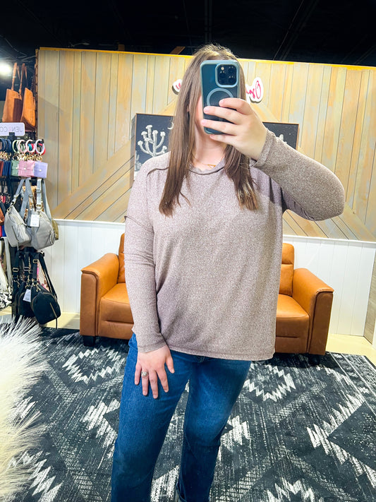 Brown Melange Hacci Exposed Seam Top