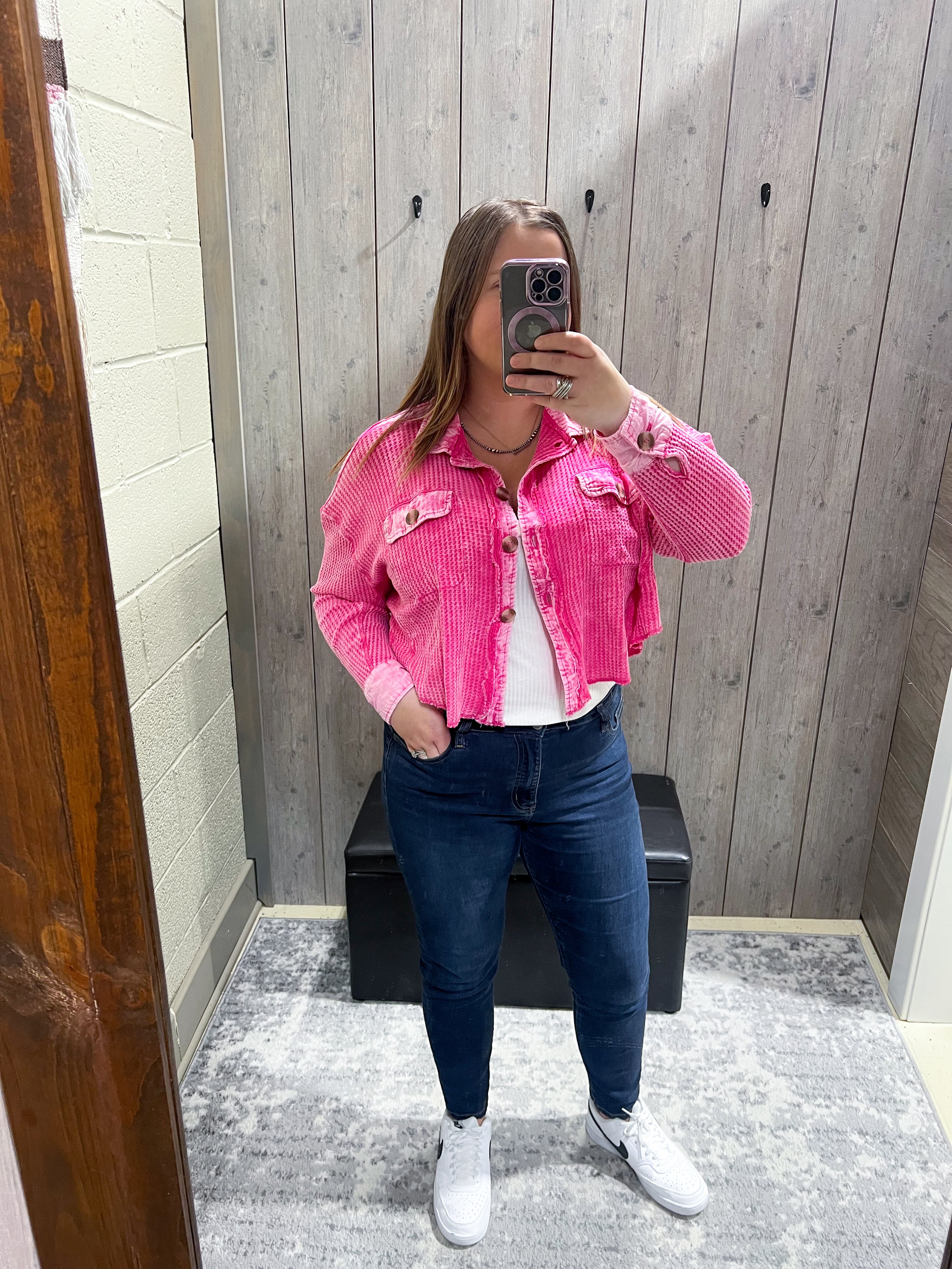Rife Crystal Fringe Vegan Leather Jacket • Electric Pink – Tonya's  Treasures Inc.