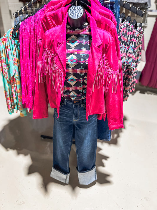 Pink Suede Studded Fringe Jacket