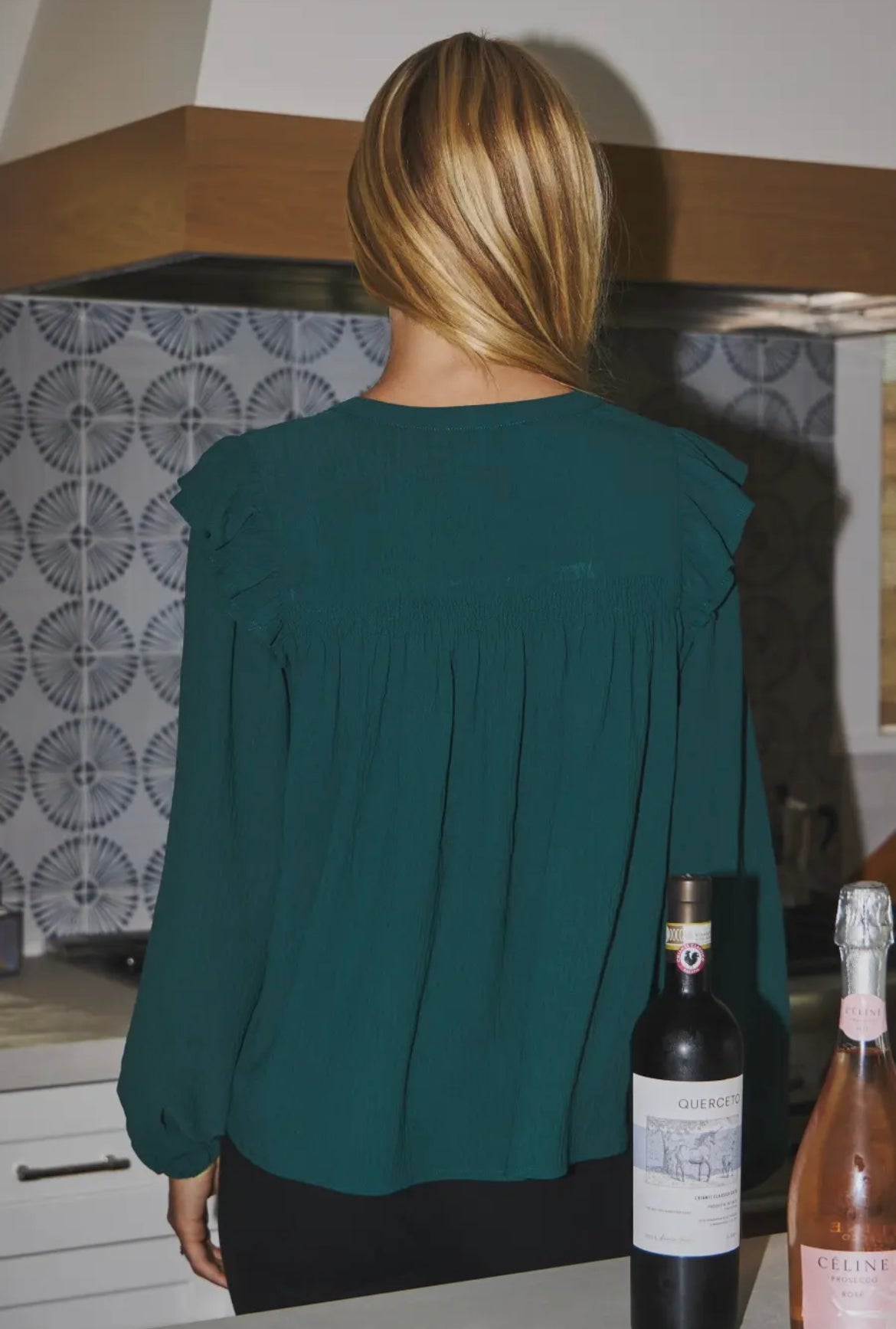 Hunter Green Flutter Sleeve Blouse