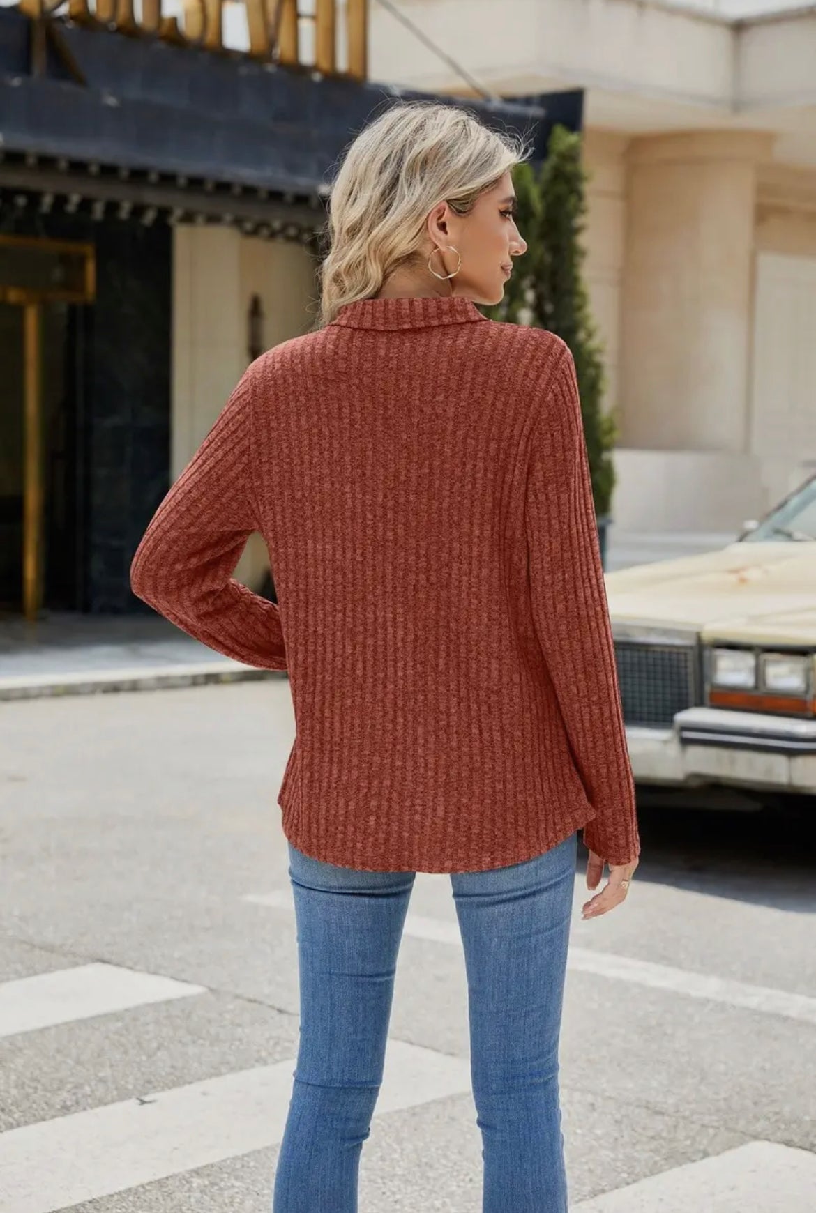 X-LARGE Rust Lapel Long Sleeve Top