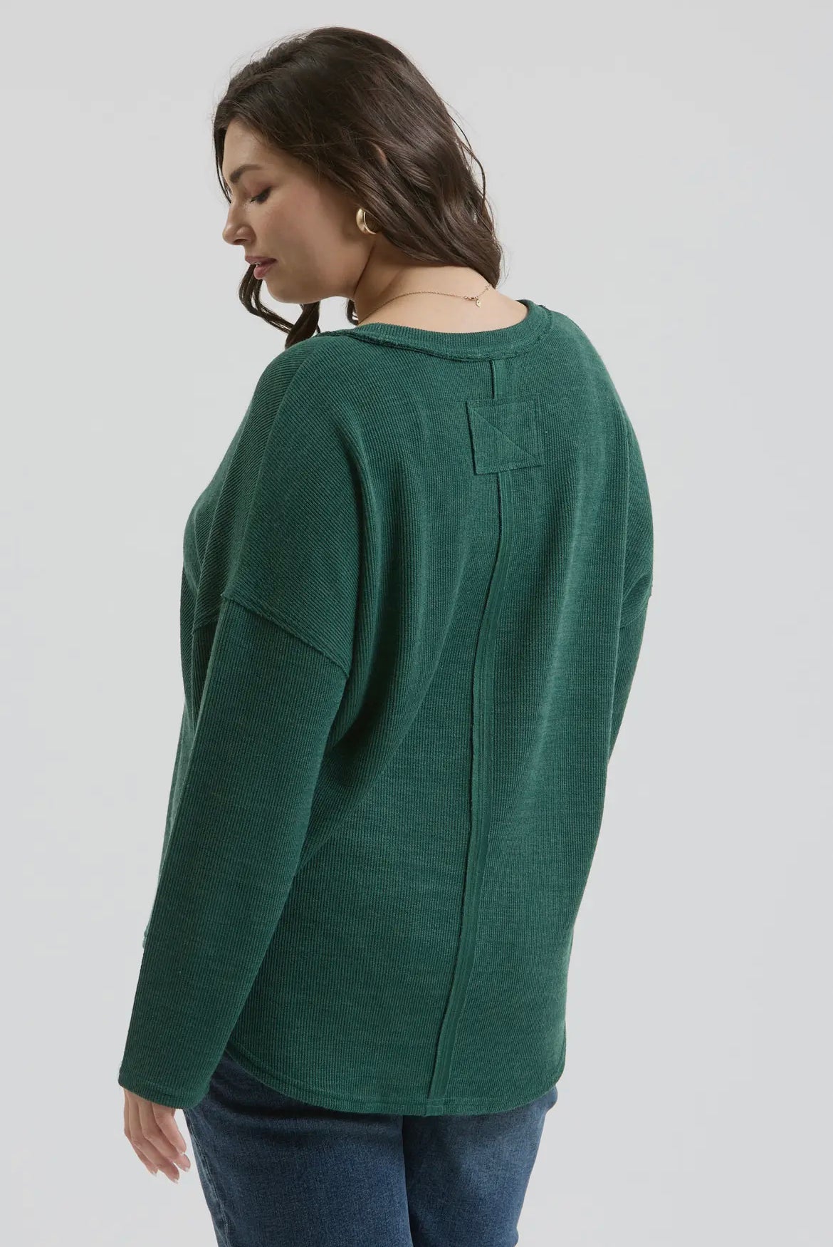 Forest Green Solid Notch Neck Knit Top