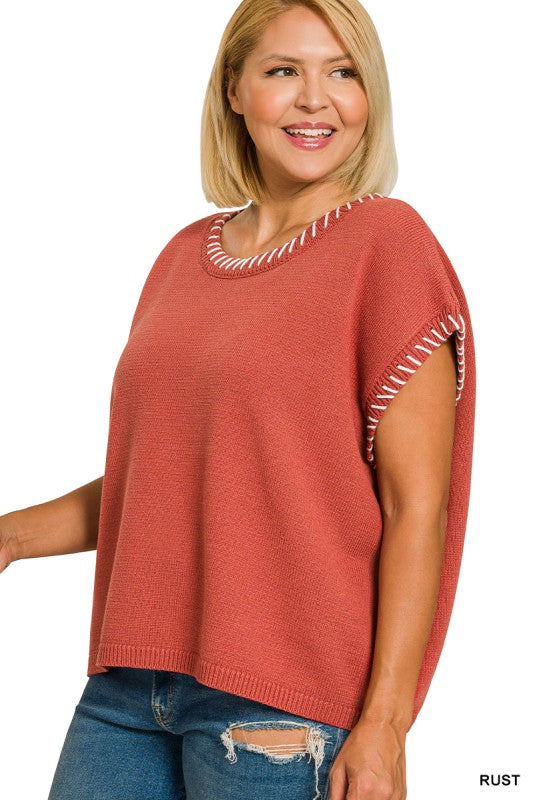 Rust Stitched Edge Sweater Vest