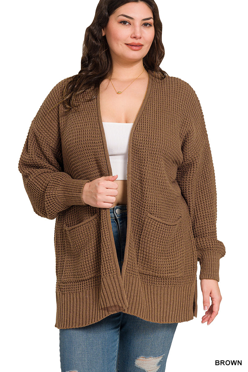 Brown Waffle Knit Cardigan