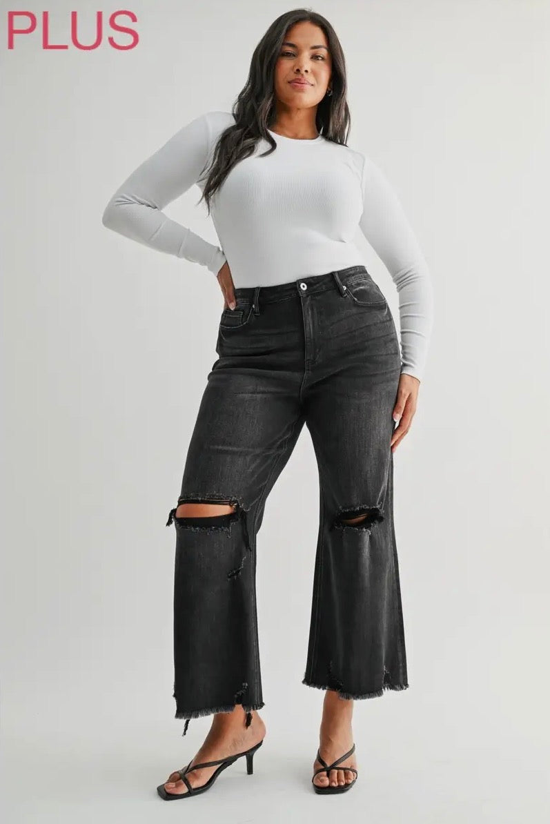 Taylor Black Super High Distressed Frayed Hem Jeans