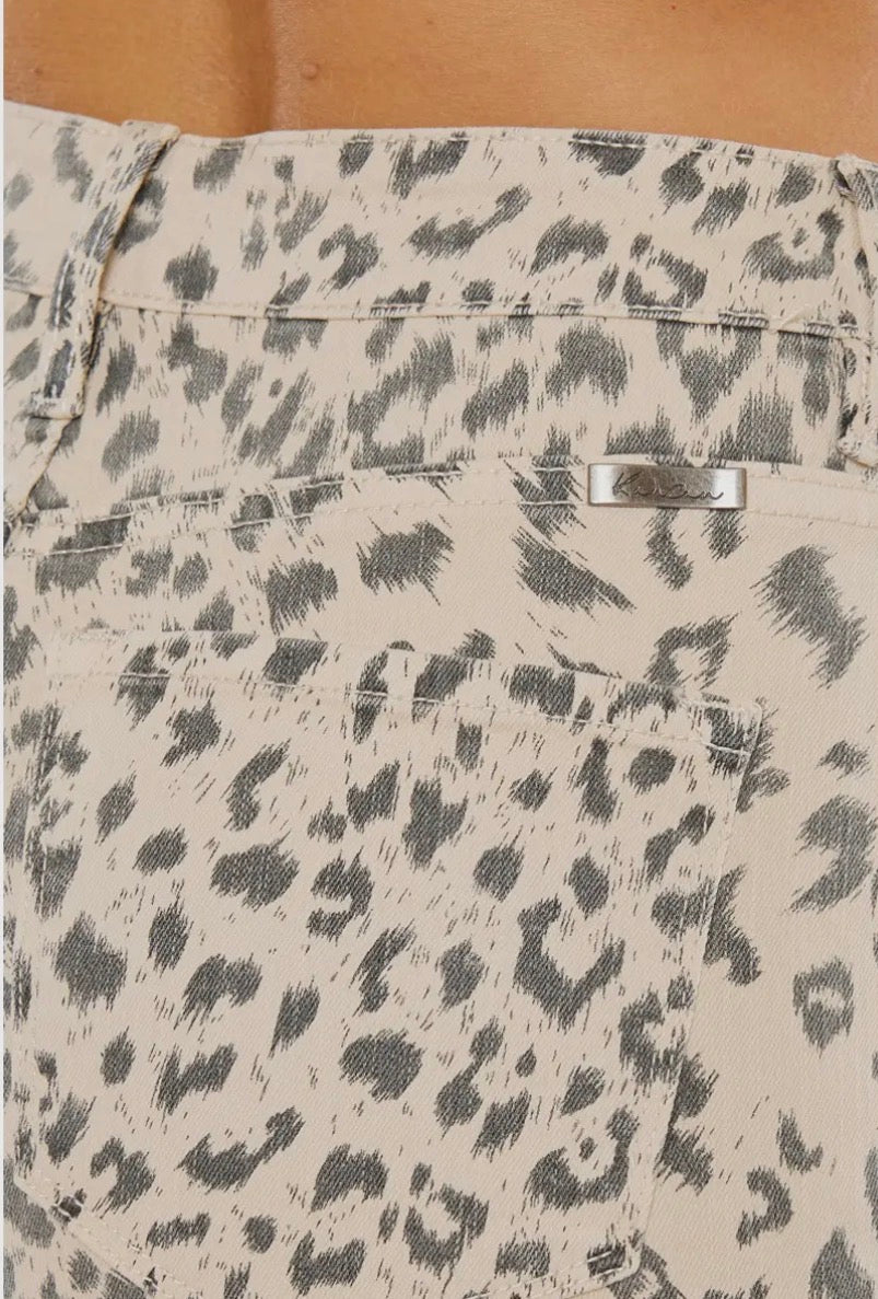 KanCan Palmer High Rise Leopard Denim Shorts