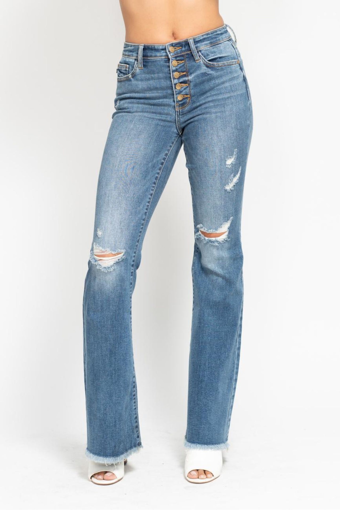 Judy Blue Robyn Mid Rise Buttonfly Flare Jeans (JB 82638)