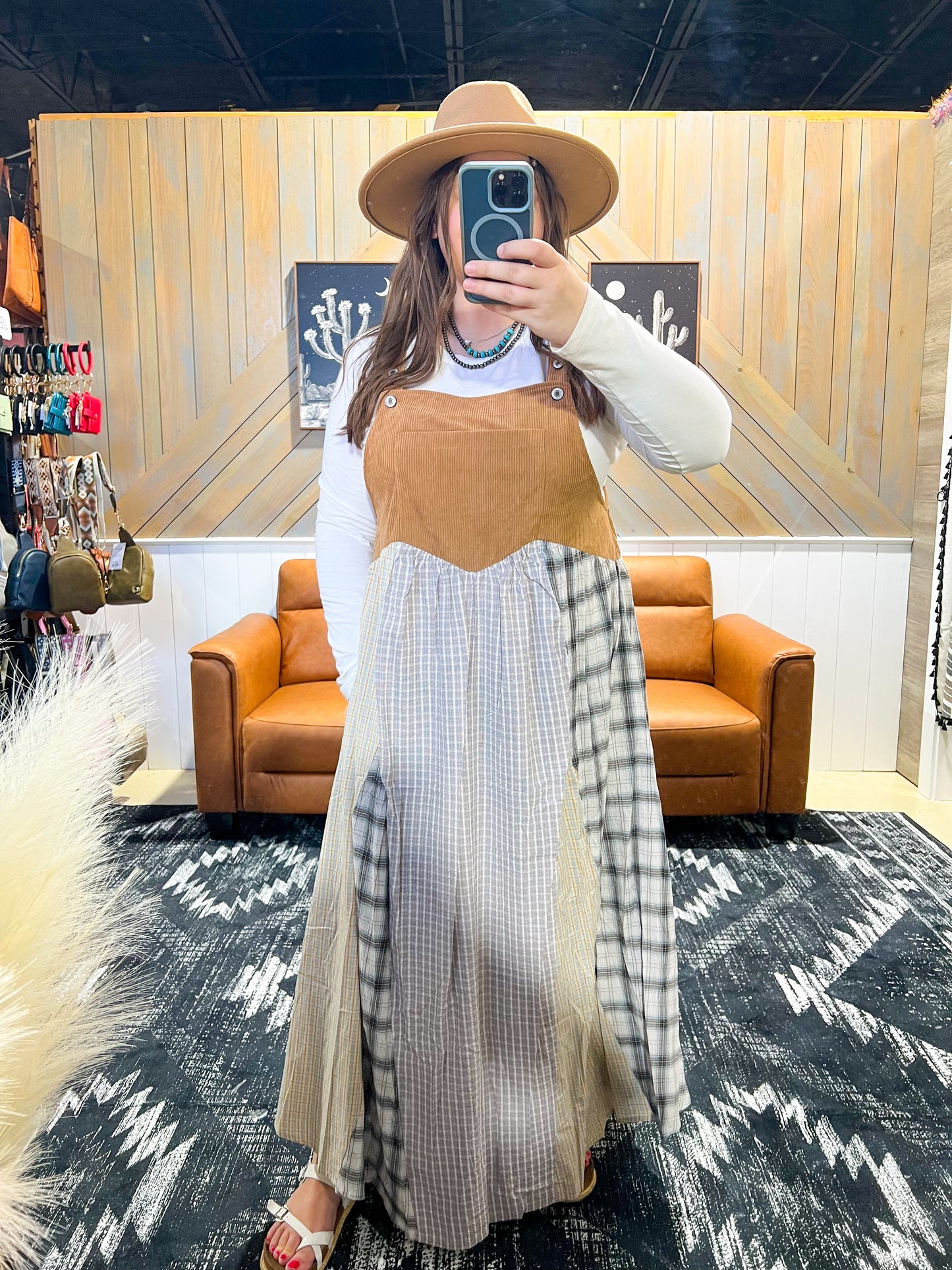 Corduroy Patchwork Plaid Overall Dress